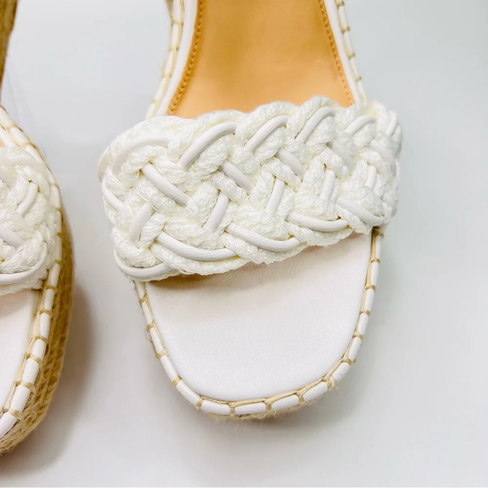 Veronica Beard Reema White Braided Ankle Strap Wedge Platform Espadrille Sandal